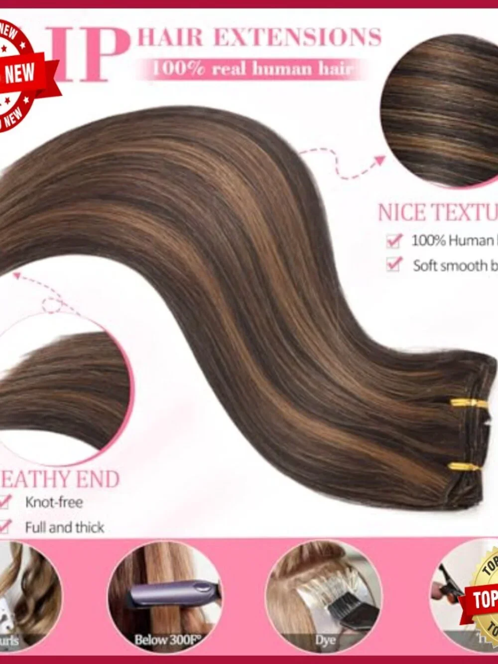 18 Inch Real Human Hair Clip In Extensions 8 Piece Set 100g